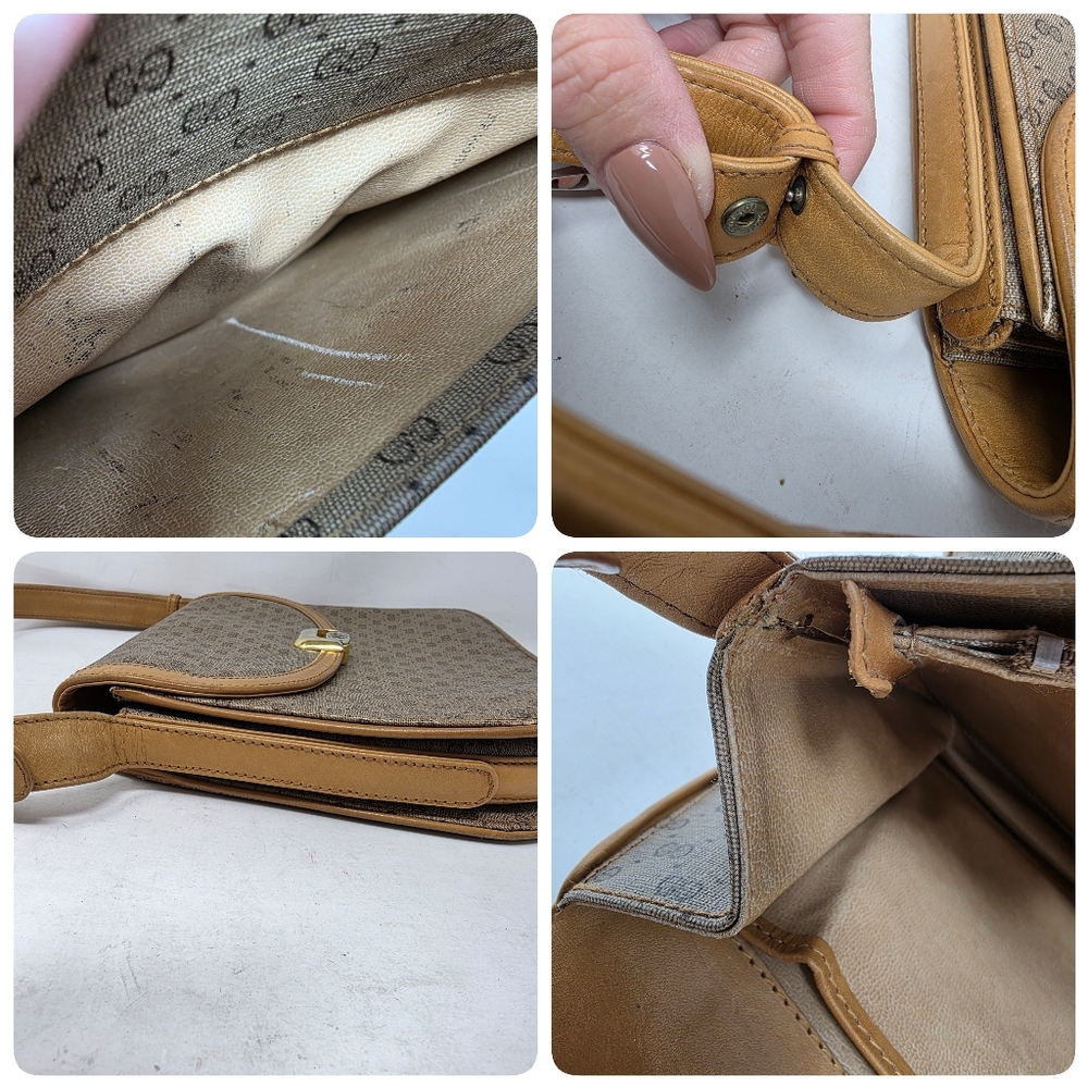 Vintage Gucci Micro GG Crossbody Bag 1970s Tan Canvas Italy Brass Lock Brown - Picture 16 of 16